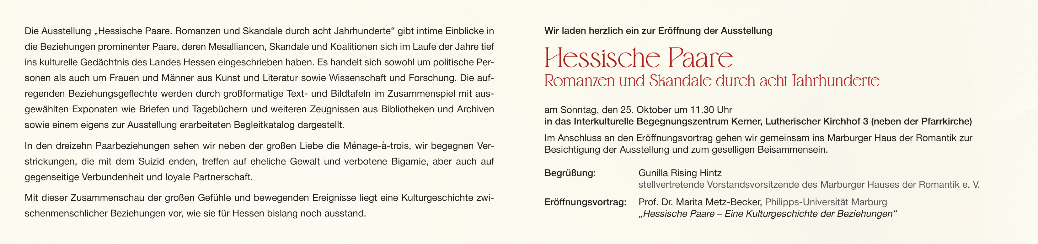 Einladung zur Ausstellung Hessische Paare – Innenseite